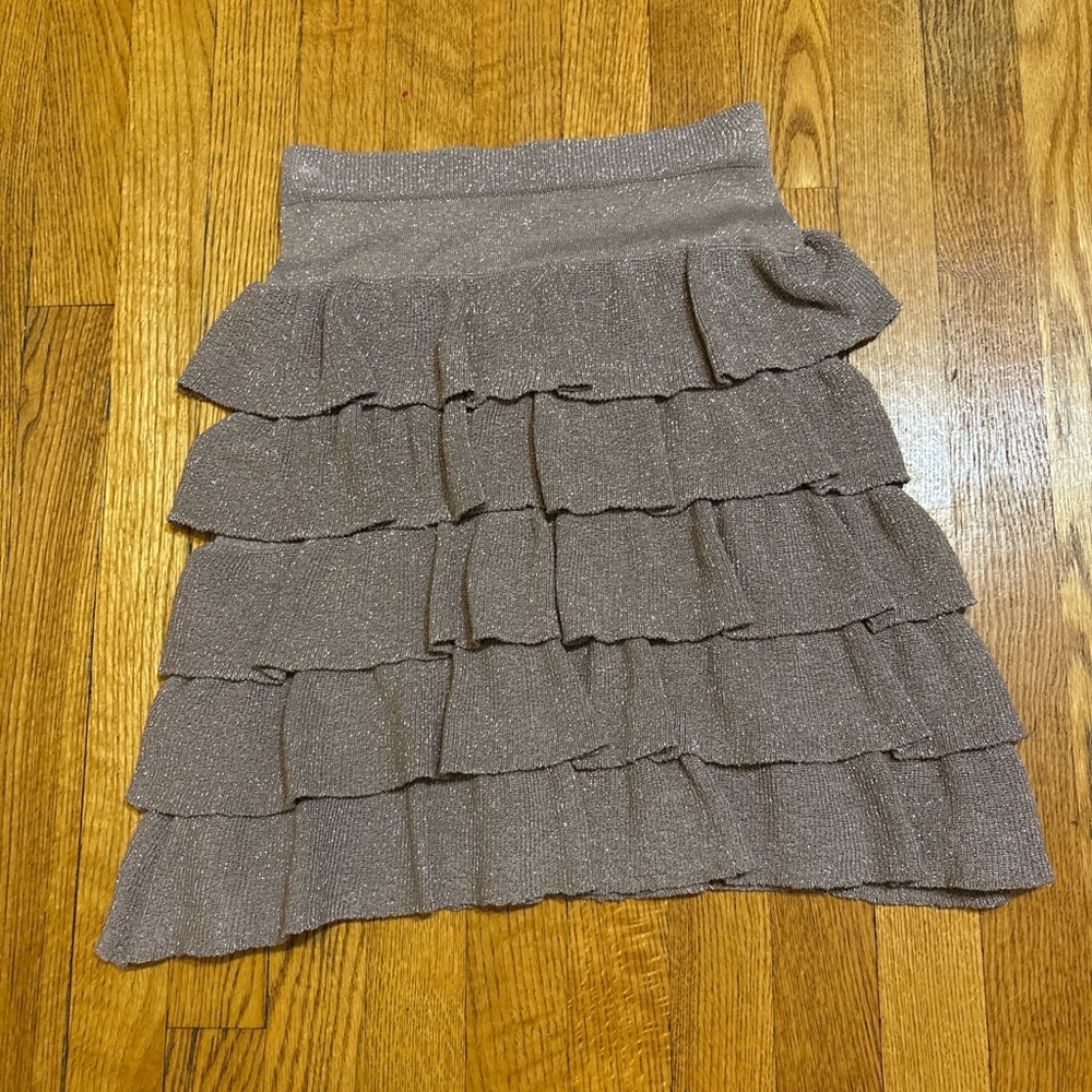 BCBGMaxAzria Shimmering Brown Tiered A-Line Skirt
